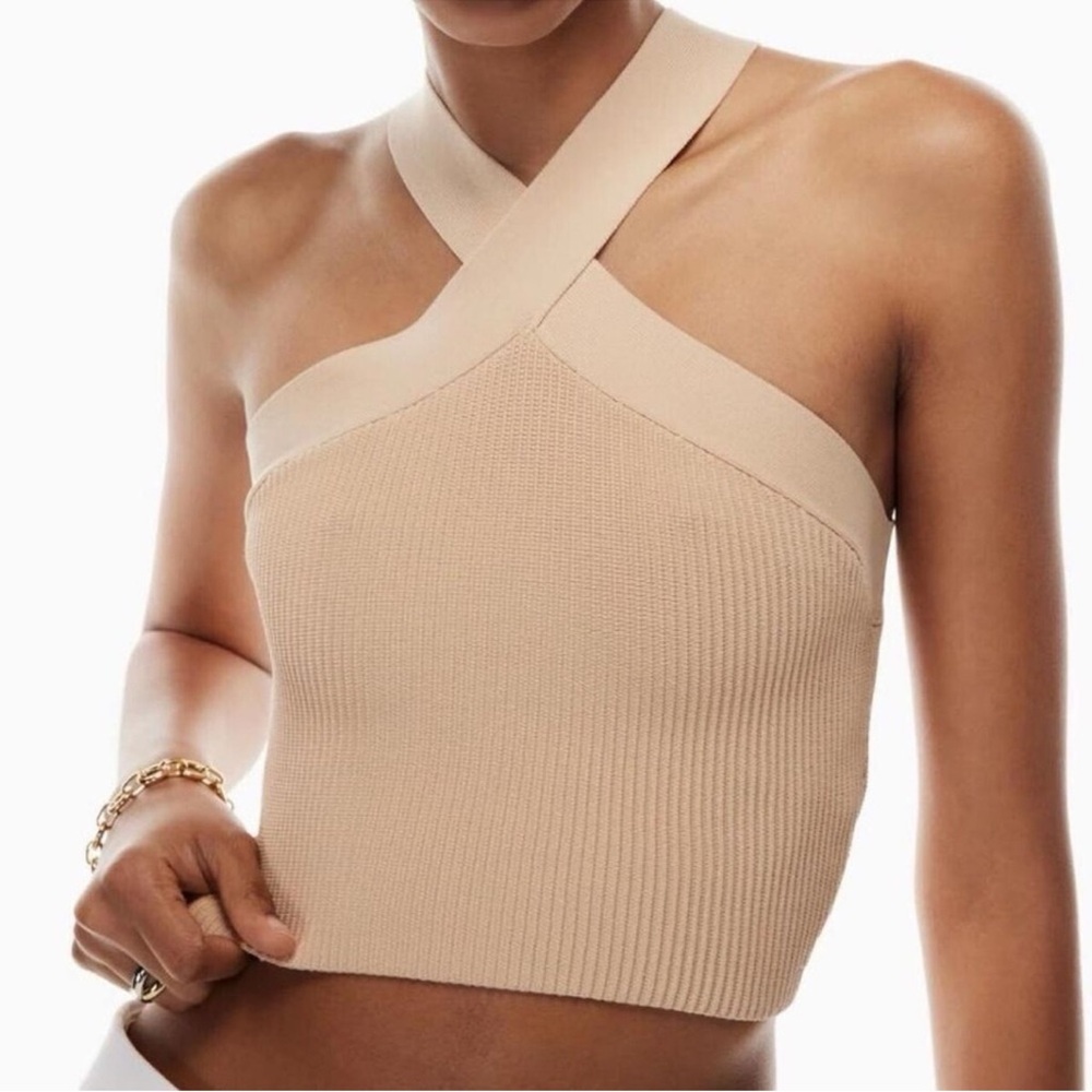 House of Harlow 1960 Tan Ribbed Cross-Back Crop Top